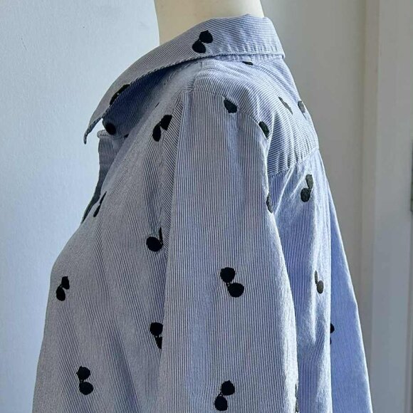 Karl Lagerfeld Paris Blue Stripe Embroidered Sunglasses Cotton Shirt – US XL - Picture 5 of 13